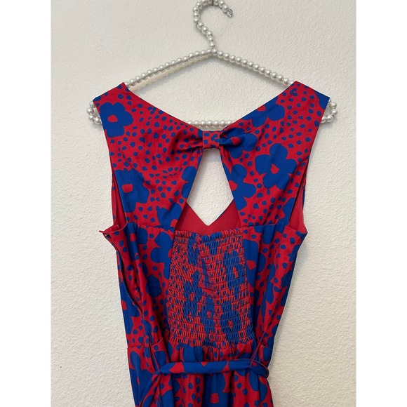ModCloth Timeless Magnetism A-Line Dress Size Medium Red Blue Floral Knee Length - Picture 13 of 16